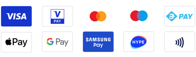 I nostri partner: Visa, Samsung Pay, Google Pay, Apple Pay, Maestro, Mastercard